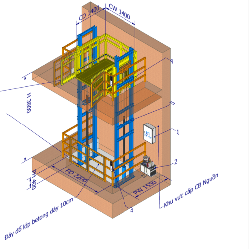Bản vẽ kỹ thuật thang máy tải hàng 4 trụ - Minh Nhật